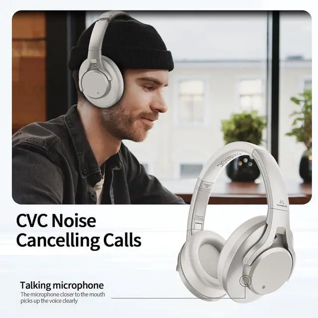 Alt view image 6 of 7 - SoundMAGIC P58BT ANC - Over Ear Hybrid Active Noise Cancelling Bluetooth Headphones - Silver