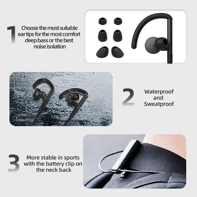 Alt view image 5 of 6 - SoundMAGIC ST80 Neckband Bluetooth Earbuds - Waterproof HiFi Stereo Sound Earphones Wired Detachable in Ear Headphones with Adjustable Metal Mechanism Ear Hooks, Black