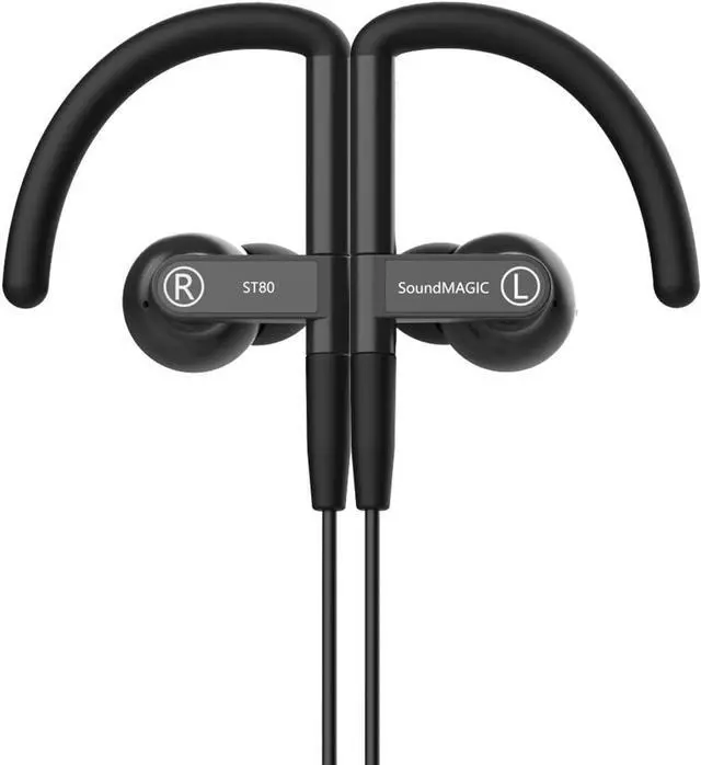 Main image of SoundMAGIC ST80 Neckband Bluetooth Earbuds - Waterproof HiFi Stereo Sound Earphones Wired Detachable in Ear Headphones with Adjustable Metal Mechanism Ear Hooks, Black