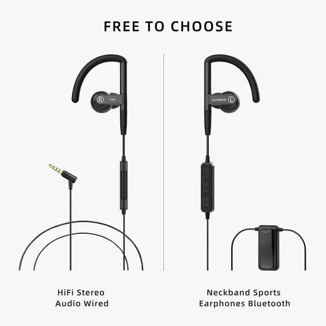 Alt view image 3 of 6 - SoundMAGIC ST80 Neckband Bluetooth Earbuds - Waterproof HiFi Stereo Sound Earphones Wired Detachable in Ear Headphones with Adjustable Metal Mechanism Ear Hooks, Black