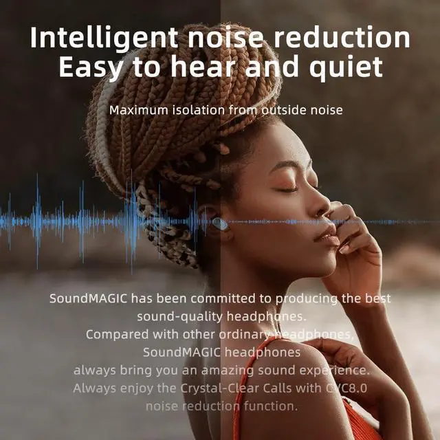 Alt view image 7 of 7 - SoundMAGIC T60BT True Wireless Earphones in Ear Bluetooth Headphones with Microphone HiFi Stereo Sports Earbuds Waterproof White