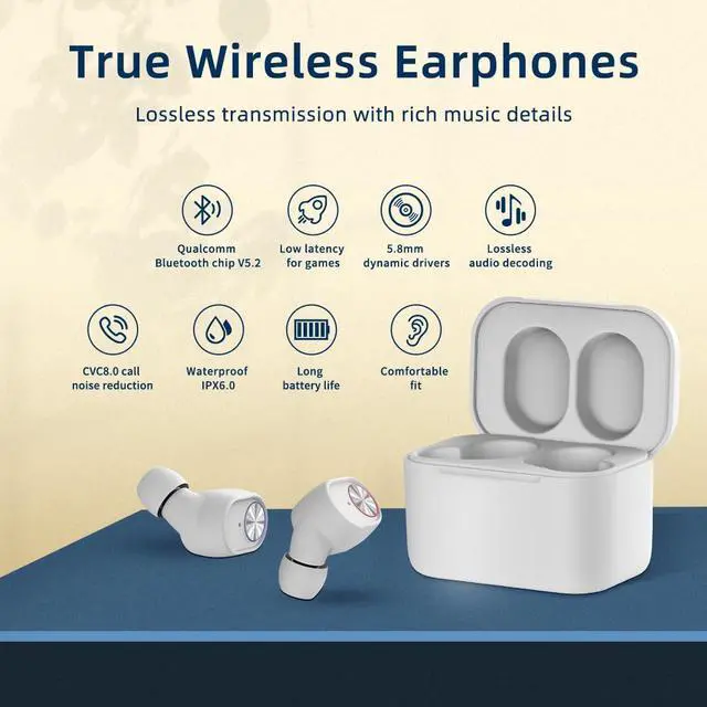 Alt view image 2 of 7 - SoundMAGIC T60BT True Wireless Earphones in Ear Bluetooth Headphones with Microphone HiFi Stereo Sports Earbuds Waterproof White