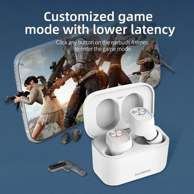 Alt view image 3 of 7 - SoundMAGIC T60BT True Wireless Earphones in Ear Bluetooth Headphones with Microphone HiFi Stereo Sports Earbuds Waterproof White