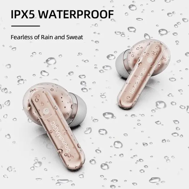 Alt view image 6 of 7 - SoundMAGIC T80BT ANC True Wireless Earbuds with Hi-Res Audio,Hibrid Active Noise Cancelling, ENC Call Clarity, 20H Playtime, IPX5 Waterproof, Ultra-Comfy Fit for Sports/Work/Gaming Pink