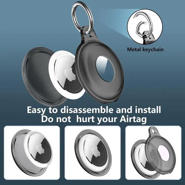 Alt view image 5 of 6 - 2 Pack IPX8 Waterproof AirTag Keychain Holder Case, Lightweight, Anti-Scratch, Easy Installation,Soft Full-Body Shockproof Air Tag Holder for Luggage,Keys, Dog Collar- Black