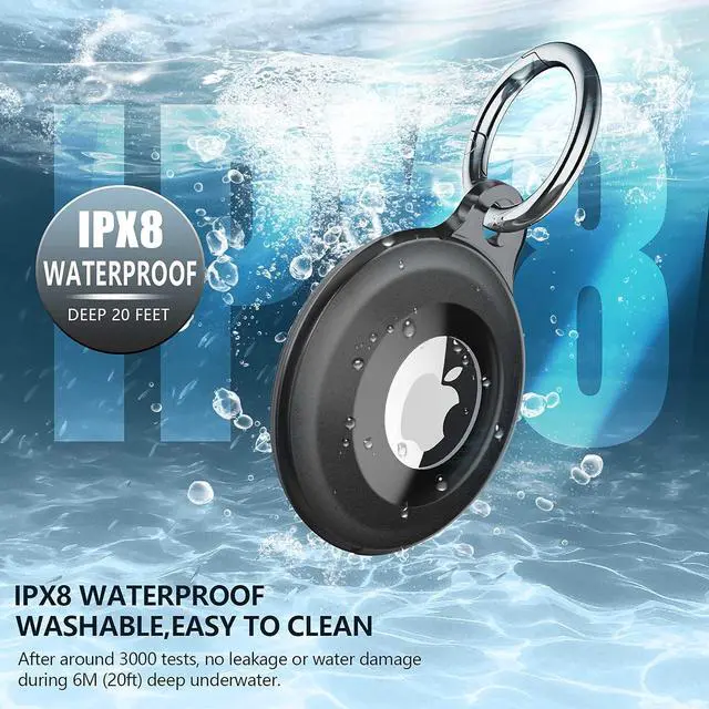 Alt view image 3 of 6 - 2 Pack IPX8 Waterproof AirTag Keychain Holder Case, Lightweight, Anti-Scratch, Easy Installation,Soft Full-Body Shockproof Air Tag Holder for Luggage,Keys, Dog Collar- Black