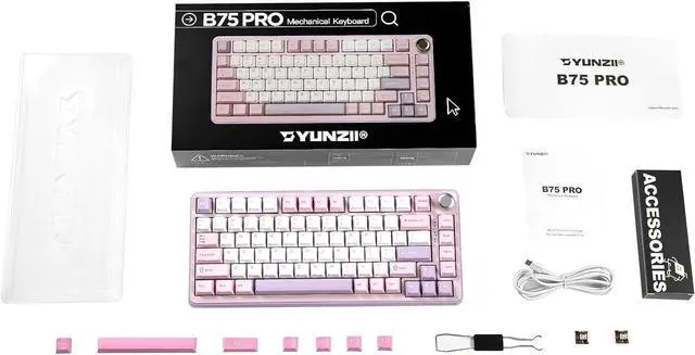 Alt view image 7 of 7 - YUNZII B75 PRO Wireless Mechanical Keyboard,75% Layout with Knob,Hot Swap Gasket Custom Structure,Creamy Pre-lubed Switches,RGB Backlit,Bluetooth/Type-C/2.4G for Win/Mac(Milk Switch,Purple)