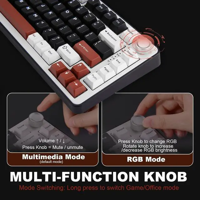 Alt view image 5 of 7 - YUNZII B75 PRO Wireless Mechanical Keyboard,75% Layout with Knob,Hot Swap Gasket Custom Structure,Creamy Pre-lubed Switches,RGB Backlit,Bluetooth/Type-C/2.4G for Win/Mac(Milk Switch,Black)