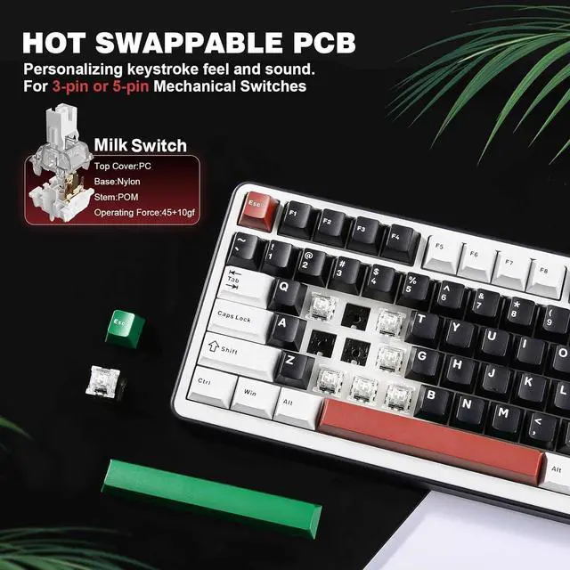 Alt view image 4 of 7 - YUNZII B75 PRO Wireless Mechanical Keyboard,75% Layout with Knob,Hot Swap Gasket Custom Structure,Creamy Pre-lubed Switches,RGB Backlit,Bluetooth/Type-C/2.4G for Win/Mac(Milk Switch,Black)