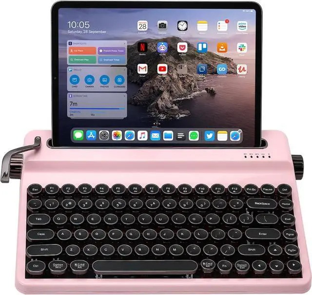 Main image of YUNZII QL75 Wireless Typewriter Hot Swap Retro Mechanical Keyboard,Punk Round Keycaps,RGB Backlit QMK/VIA Programmable,Multi-Device Keyboard with 2.4GHz/Type-C/BT5.0 (Pink, Cocoa Cream V2 Switch)