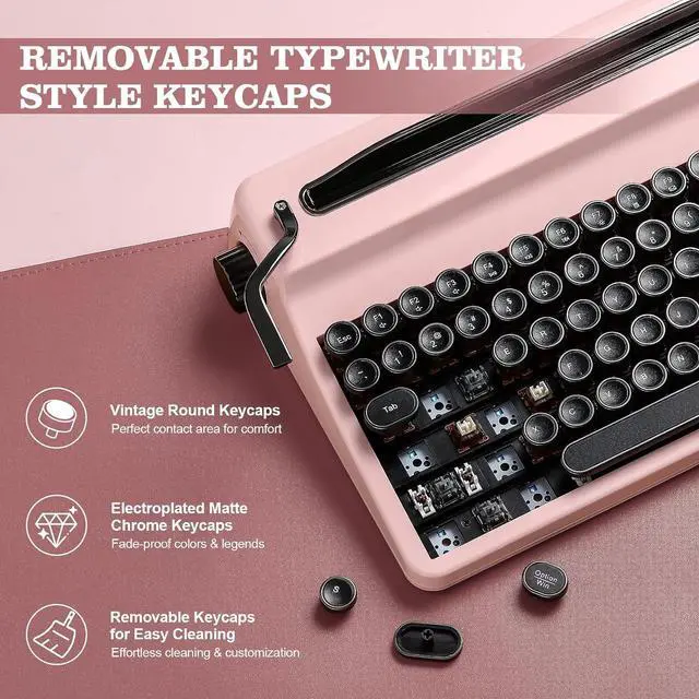 Alt view image 4 of 7 - YUNZII QL75 Wireless Typewriter Hot Swap Retro Mechanical Keyboard,Punk Round Keycaps,RGB Backlit QMK/VIA Programmable,Multi-Device Keyboard with 2.4GHz/Type-C/BT5.0 (Pink, Cocoa Cream V2 Switch)