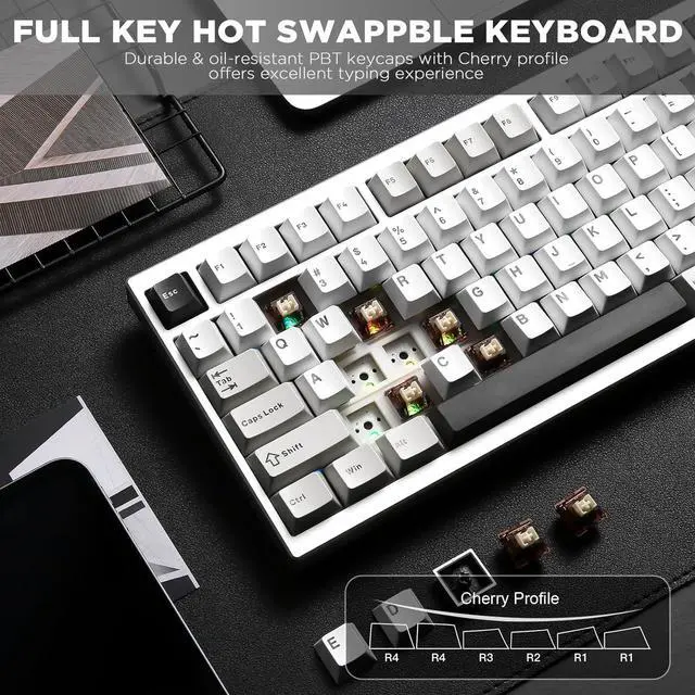 Alt view image 6 of 7 - YUNZII AL80 Wireless Mechanical Keyboard,Full Aluminum CNC, Smart LCD Display,Hot Swappable Gasket Mount 75% Layout with Knob,BT/2.4G/USB-C,QMK/VIA Support for Win/Mac (Silver, Cocoa Cream V2 Switch)