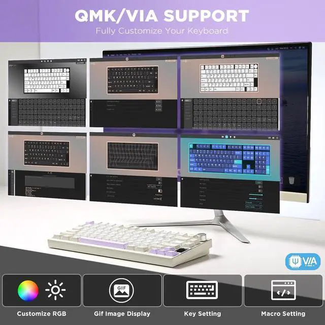 Alt view image 3 of 7 - YUNZII AL80 Wireless Mechanical Keyboard,Full Aluminum CNC, Smart LCD Display,Hot Swappable Gasket Mount 75% Layout with Knob,BT/2.4G/USB-C,QMK/VIA Support for Win/Mac (Beige, Cocoa Cream V2 Switch)