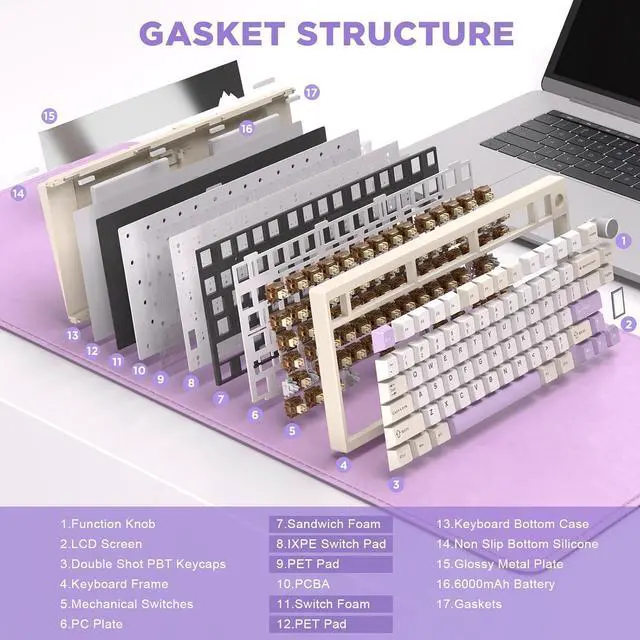 Alt view image 5 of 7 - YUNZII AL80 Wireless Mechanical Keyboard,Full Aluminum CNC, Smart LCD Display,Hot Swappable Gasket Mount 75% Layout with Knob,BT/2.4G/USB-C,QMK/VIA Support for Win/Mac (Beige, Cocoa Cream V2 Switch)