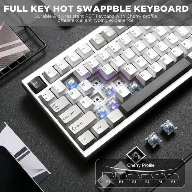 Alt view image 6 of 7 - YUNZII AL80 Wireless Mechanical Keyboard,Full Aluminum CNC, Smart LCD Display,Hot Swappable Gasket Mount 75% Layout with Knob,BT/2.4G/USB-C,QMK/VIA Support for Win/Mac (Silver, Gateron Zero Switch)