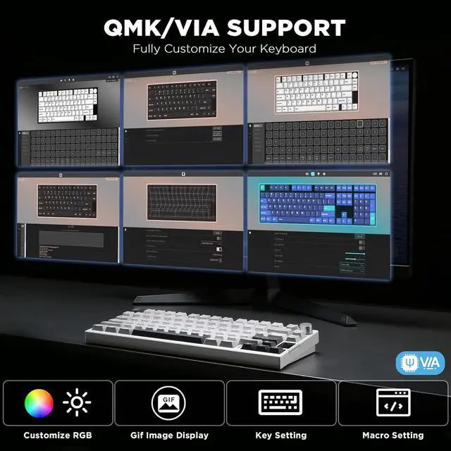 Alt view image 3 of 7 - YUNZII AL80 Wireless Mechanical Keyboard,Full Aluminum CNC, Smart LCD Display,Hot Swappable Gasket Mount 75% Layout with Knob,BT/2.4G/USB-C,QMK/VIA Support for Win/Mac (Silver, Gateron Zero Switch)