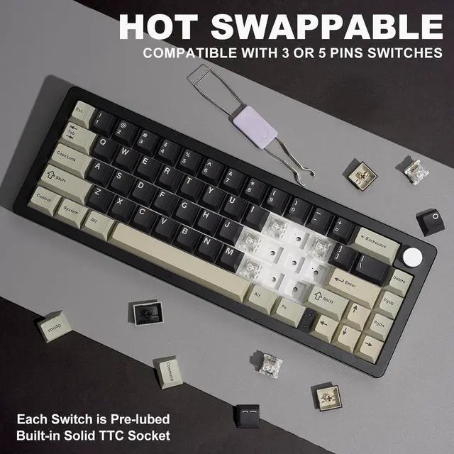 Alt view image 4 of 7 - YUNZII AL66 Wireless Mechanical Keyboard,Full Aluminum CNC,65% Knob Control,Bluetooth/2.4G/Wired,Hot Swappable Pre-lubed Switches,Gasket Mounted RGB for Win/Mac(Milk Switch, Black)