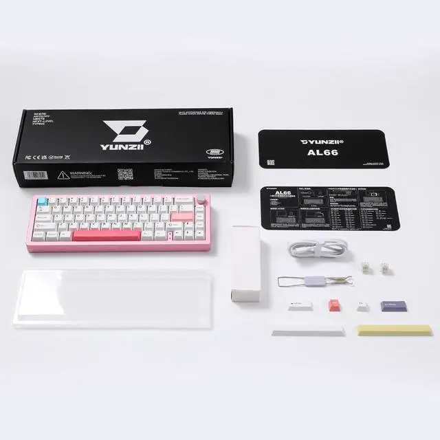 Alt view image 7 of 7 - YUNZII AL66 Wireless Mechanical Keyboard,Full Aluminum CNC,65% Knob Control,Bluetooth/2.4G/Wired,Hot Swappable Pre-lubed Switches,Gasket Mounted RGB for Win/Mac(Milk Switch, Pink)