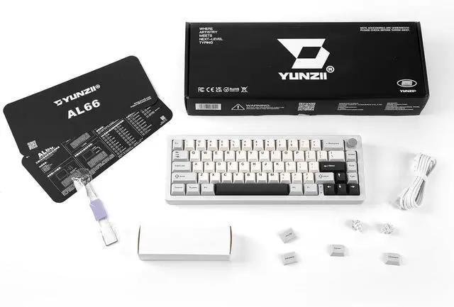 Alt view image 7 of 7 - YUNZII AL66 Wireless Mechanical Keyboard,Full Aluminum CNC,65% Knob Control,Bluetooth/2.4G/Wired,Hot Swappable Pre-lubed Switches,Gasket Mounted RGB for Win/Mac(Milk Switch, Silver)
