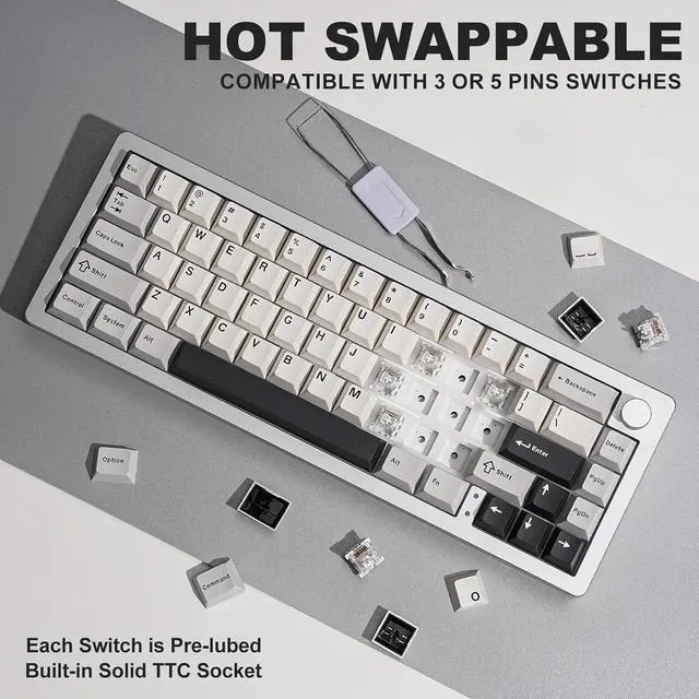Alt view image 5 of 7 - YUNZII AL66 Wireless Mechanical Keyboard,Full Aluminum CNC,65% Knob Control,Bluetooth/2.4G/Wired,Hot Swappable Pre-lubed Switches,Gasket Mounted RGB for Win/Mac(Milk Switch, Silver)