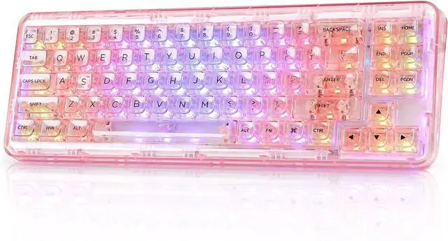 Main image of YUNZII X71 Wireless Hot Swappable Transparent Mechanical Keyboard with Clear Keycaps, 68% Layout, BT5.0/2.4G/USB-C Gasket Mount Wireless RGB Backlit for Windows/Mac(Crystal Ice Switch,Pink)