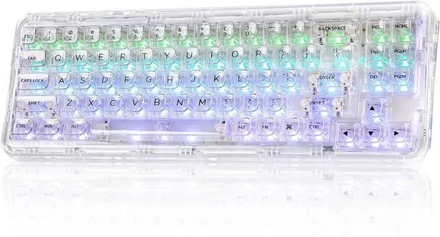 Main image of YUNZII X71 Wireless Hot Swappable Transparent Mechanical Keyboard with Clear Keycaps, 68% Layout, BT5.0/2.4G/USB-C Gasket Mount Wireless RGB Backlit for Windows/Mac(Crystal Ice Switch,White)