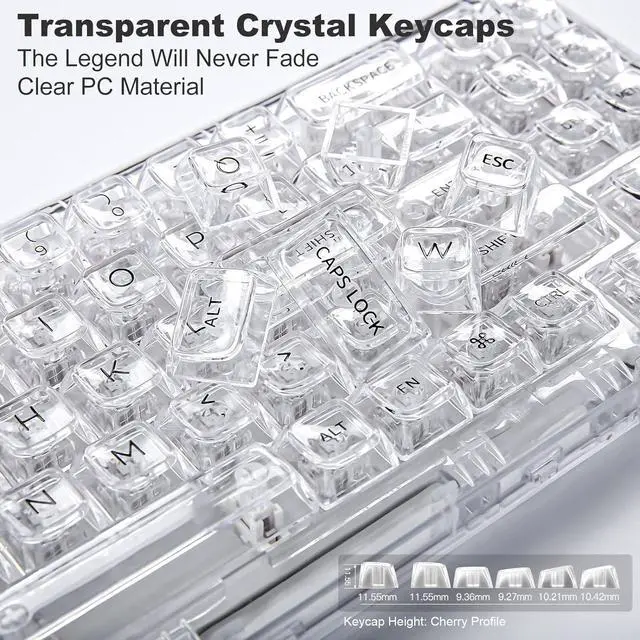 Alt view image 6 of 7 - YUNZII X71 Wireless Hot Swappable Transparent Mechanical Keyboard with Clear Keycaps, 68% Layout, BT5.0/2.4G/USB-C Gasket Mount Wireless RGB Backlit for Windows/Mac(Crystal Ice Switch,White)