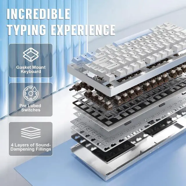 Alt view image 4 of 7 - YUNZII AL75 PRO 75% Wireless Mechanical Gaming Keyboard,Full Aluminum CNC,BT/2.4G/Wired,PBT Keycaps,Gasket Mounted Hot Swap,Custom RGB Backlight, Programmable for Mac/Win (Silver, Cocoa Cream V2)