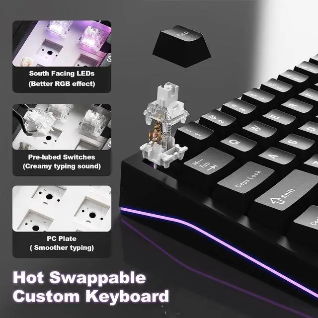 Alt view image 5 of 7 - YUNZII AL65 Wireless Mechanical Keyboard, Full Aluminum CNC,Support QMK/VIA Software Gasket Structure,60% Hot Swappable with RGB Backlit BT/2.4G/USB-C for Mac/Windows(Black, Milk V2)