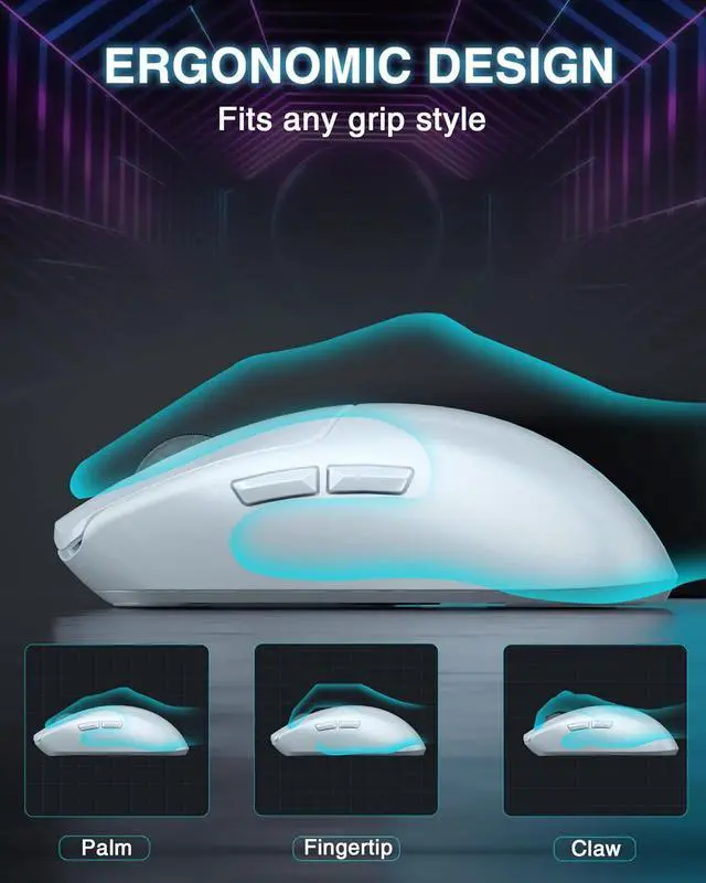 Alt view image 7 of 7 - AULA SC580 Wireless Gaming Mouse, Tri-Mode 2.4G/BT5.0/USB-C Gaming Mouse, 12000 DPI Rechargeable Wireless Mouse with 6 Programmable Buttons, Ergonomic Computer Mouse for Laptop/PC/Mac/Tablet