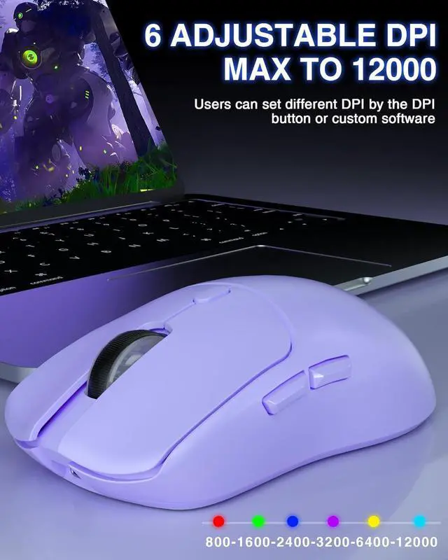 Alt view image 4 of 7 - AULA SC580X Wireless Gaming Mouse, Tri-Mode 2.4G/BT5.0/USB-C Gaming Mice with 12000 DPI, 6 Programmable Buttons, Rechargeable Computer Mouse for Laptop/PC/Mac/Tablet