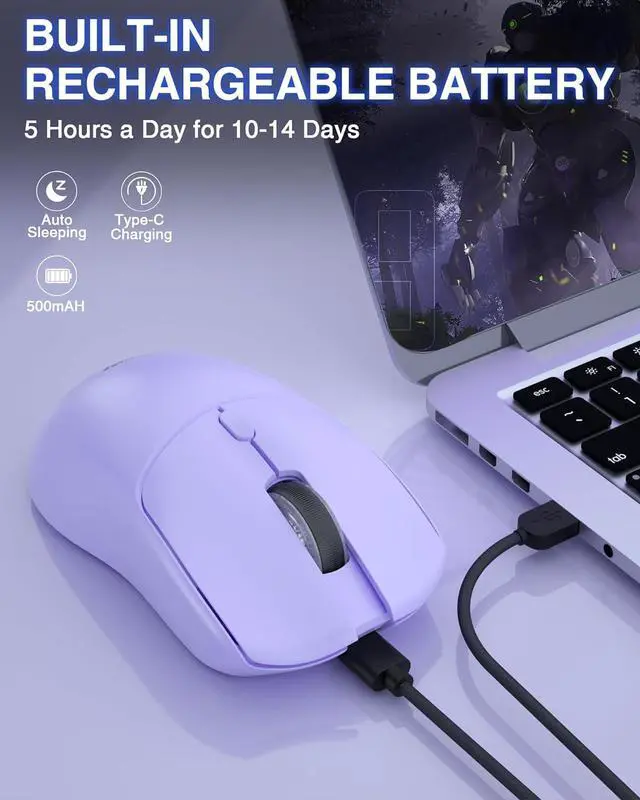 Alt view image 7 of 7 - AULA SC580X Wireless Gaming Mouse, Tri-Mode 2.4G/BT5.0/USB-C Gaming Mice with 12000 DPI, 6 Programmable Buttons, Rechargeable Computer Mouse for Laptop/PC/Mac/Tablet