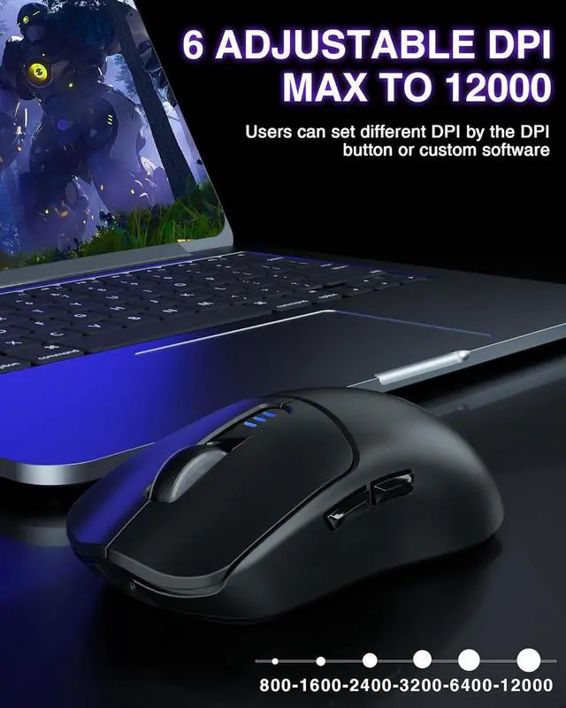 Alt view image 4 of 7 - AULA SC580 Wireless Gaming Mouse, Tri-Mode 2.4G/BT5.0/USB-C Gaming Mouse, 12000 DPI Rechargeable Wireless Mouse with 6 Programmable Buttons, Ergonomic Computer Mouse for Laptop/PC/Mac/Tablet