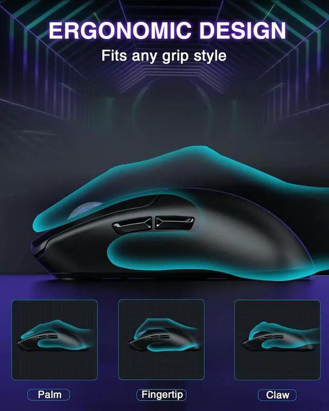 Alt view image 7 of 7 - AULA SC580 Wireless Gaming Mouse, Tri-Mode 2.4G/BT5.0/USB-C Gaming Mouse, 12000 DPI Rechargeable Wireless Mouse with 6 Programmable Buttons, Ergonomic Computer Mouse for Laptop/PC/Mac/Tablet