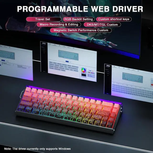 Alt view image 6 of 7 - AULA Hero 68 HE 60% Gaming Keyboard Wired, Hall Effect Magnetic Switch Keyboard with 8K Hz Polling Rate, Side Printed PBT Keycaps, RGB Neon Light Box, Customizable Web Software for PC/Mac Black&Red
