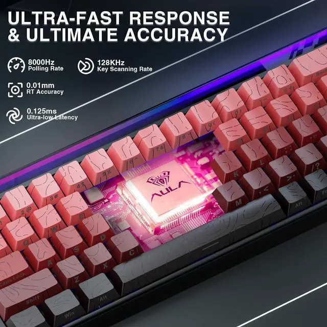 Alt view image 3 of 7 - AULA Hero 68 HE 60% Gaming Keyboard Wired, Hall Effect Magnetic Switch Keyboard with 8K Hz Polling Rate, Side Printed PBT Keycaps, RGB Neon Light Box, Customizable Web Software for PC/Mac Black&Red