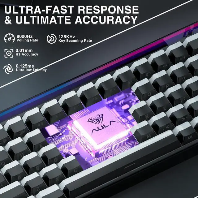 Alt view image 3 of 7 - AULA Hero 68 HE 60% Gaming Keyboard Wired, Hall Effect Magnetic Switch Keyboard with 8K Hz Polling Rate, Side Printed PBT Keycaps, RGB Backlit Light Box, Customizable Web Software for PC/Mac  Black