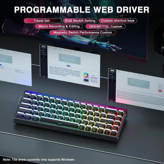 Alt view image 6 of 7 - AULA Hero 68 HE 60% Gaming Keyboard Wired, Hall Effect Magnetic Switch Keyboard with 8K Hz Polling Rate, Side Printed PBT Keycaps, RGB Backlit Light Box, Customizable Web Software for PC/Mac  Black