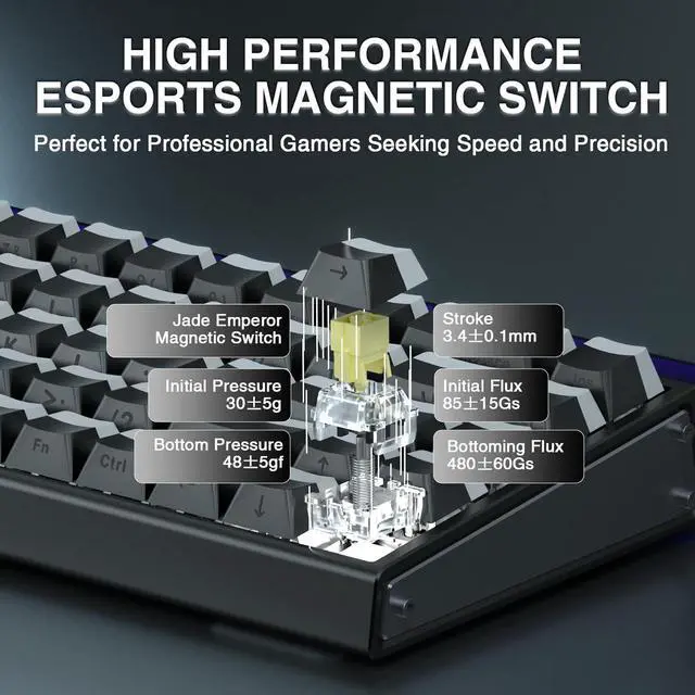 Alt view image 4 of 7 - AULA Hero 68 HE 60% Gaming Keyboard Wired, Hall Effect Magnetic Switch Keyboard with 8K Hz Polling Rate, Side Printed PBT Keycaps, RGB Backlit Light Box, Customizable Web Software for PC/Mac  Black