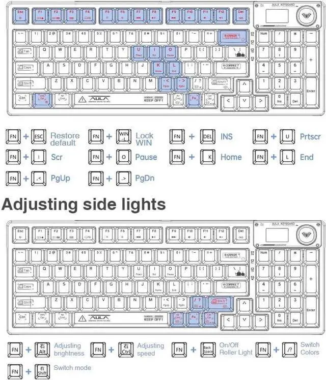 Alt view image 7 of 7 - AULA F98 Pro Wireless Mechanical Keyboard with Transparent Keycaps,Hot-swappable,Pre-lubed Linear Switches,Gasket Structure,RGB Backlit,OLED Screen,BT5.0/2.4G/USB-C Wired Computer Keyboard