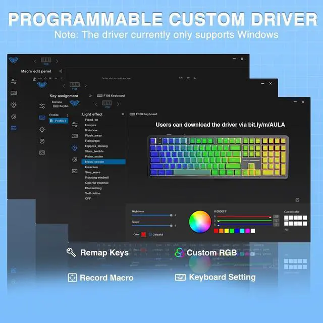 Alt view image 7 of 7 - AULA F108 Wireless Mechanical Keyboard, BT5.0/USB-C/2.4GHz Hot Swappable Custom Gaming Keyboards, PBT Keycaps, Pre-lubed Switches, RGB Backlit Full Size Creamy Keyboard with Number Pad, Gradient Blue