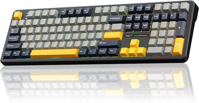 Main image of AULA F108 Wireless Mechanical Keyboard, BT5.0/USB-C/2.4GHz Hot Swappable Custom Gaming Keyboards, PBT Keycaps, Pre-lubed Switches, RGB Backlit Full Size Creamy Keyboard with Number Pad, Gray&Yellow