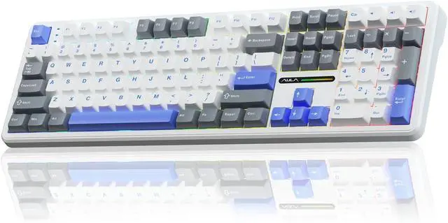 Main image of AULA F108 Wireless Mechanical Keyboard, BT5.0/USB-C/2.4GHz Hot Swappable Custom Gaming Keyboards, PBT Keycaps, Pre-lubed Switches, RGB Backlit Full Size Creamy Keyboard with Number Pad,White&Blue