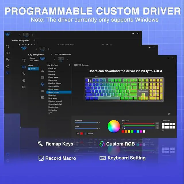 Alt view image 7 of 7 - AULA F108 Wireless Mechanical Keyboard, BT5.0/USB-C/2.4GHz Hot Swappable Custom Gaming Keyboards, PBT Keycaps, Pre-lubed Switches, RGB Backlit Full Size Creamy Keyboard with Number Pad,White&Blue