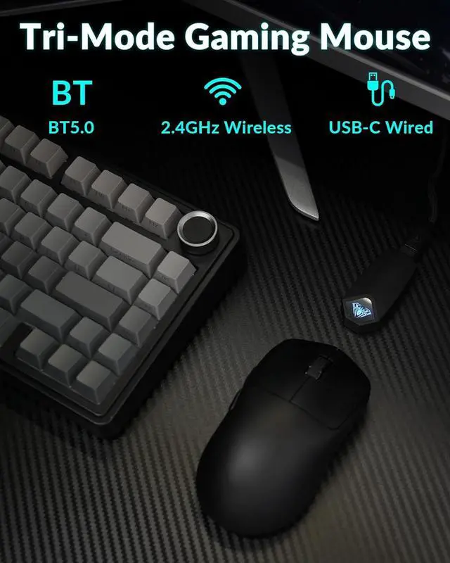 Alt view image 3 of 6 - AULA SC800 Wireless Gaming Mouse, Adjustable 26000 DPI, 37g Ultra-Lightweight Mouse, PAW3395 Sensor, 8KHz Polling Rate, Programmable Buttons, Tri-Mode BT5.0/2.4G/USB-C Rechargeable Mouse Gamer(Black)