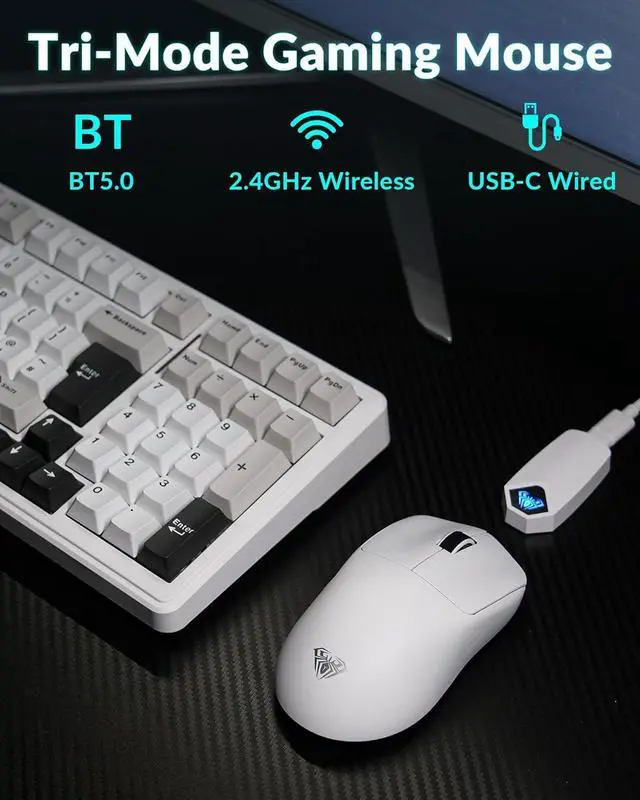Alt view image 3 of 6 - AULA SC800 Wireless Gaming Mouse, Adjustable 26000 DPI, 37g Ultra-Lightweight Mouse, PAW3395 Sensor, 8KHz Polling Rate, Programmable Buttons, Tri-Mode BT5.0/2.4G/USB-C Rechargeable Mouse Gamer(White)