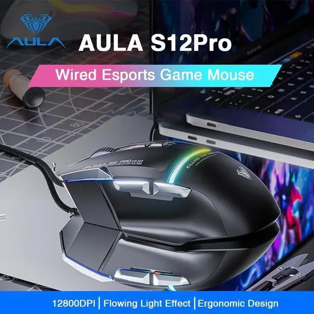 Alt view image 5 of 7 - AULA S12Pro Wired Gaming Mouse,12800 DPI Optical Gamer Mouse with RGB Backlit,8 Programmable Buttons,Software Supports DIY Keybinds Rapid Fire Button