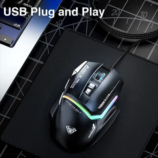 Alt view image 6 of 7 - AULA S12Pro White Wired Gaming Mouse,12800 DPI Optical Gamer Mouse with RGB Backlit,8 Programmable Buttons,Software Supports DIY Keybinds Rapid Fire Button