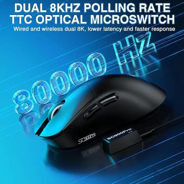 Alt view image 5 of 7 - AULA SC900 Pro Wireless Gaming Mouse, 26000 DPI, 650IPS, PAW3395 Sensor, 62g Lightweight Mouse, Tri-Mode 2.4Ghz/Type-C/BT5.0, Dual 8KHz Polling Rate with Rechargeable Mouse for PC/Mac/Linux(Black)