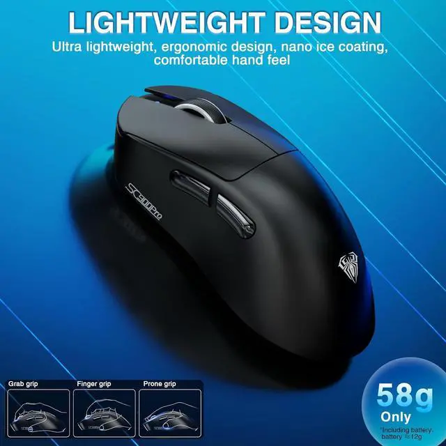 Alt view image 7 of 7 - AULA SC900 Pro Wireless Gaming Mouse, 26000 DPI, 650IPS, PAW3395 Sensor, 62g Lightweight Mouse, Tri-Mode 2.4Ghz/Type-C/BT5.0, Dual 8KHz Polling Rate with Rechargeable Mouse for PC/Mac/Linux(Black)